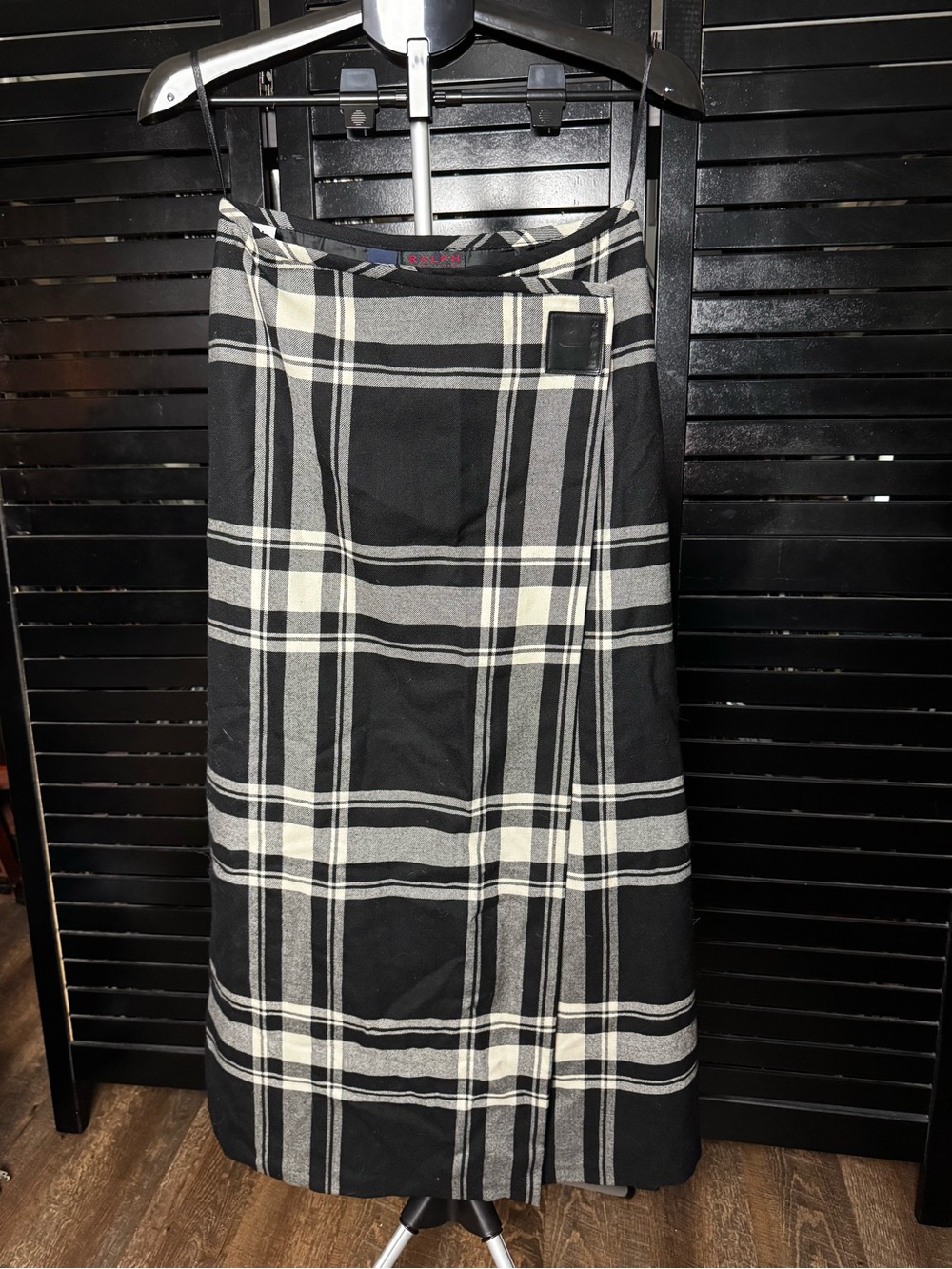 Ralph Lauren Equestrian Black and White Plaid Maxi Skirt